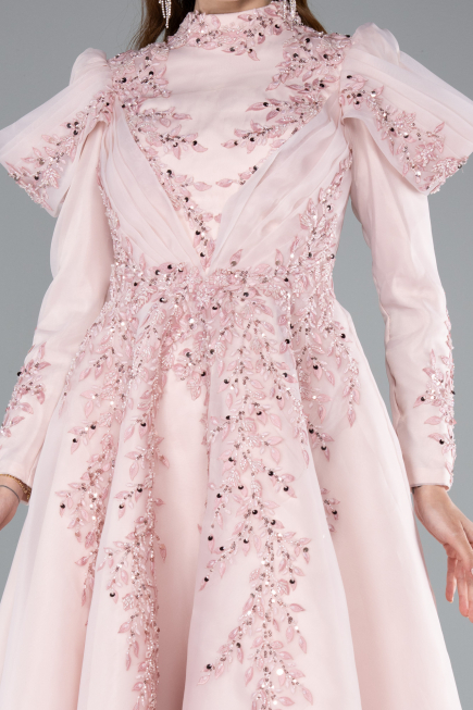 Hijab-Abendkleid Midi Puder ABK2351