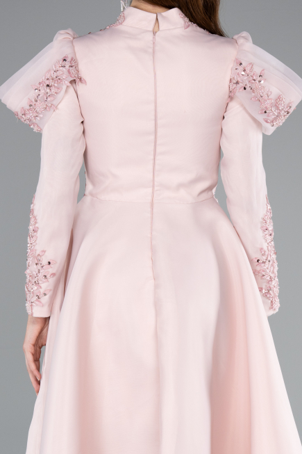 Hijab-Abendkleid Midi Puder ABK2351