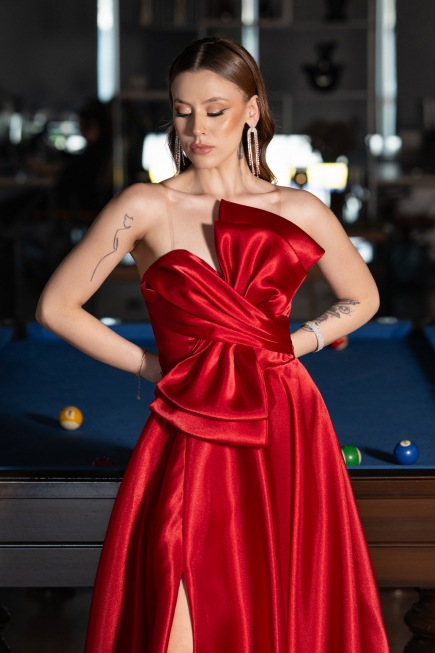 Abendkleid Lang Satin Rot ABU4975