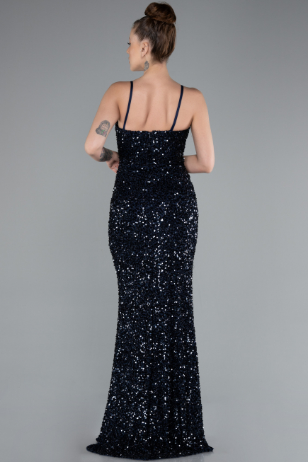 Abendkleid Lang Schuppig Marineblau ABU4842