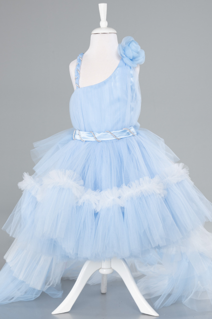 Abendkleid für Kinder Vorne Kurz-Hinten Lang Eisblau ABO114