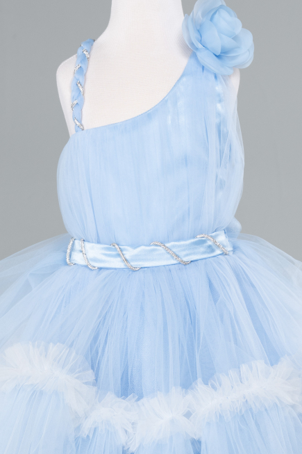 Abendkleid für Kinder Vorne Kurz-Hinten Lang Eisblau ABO114