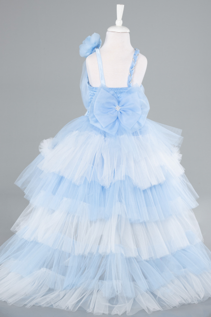 Abendkleid für Kinder Vorne Kurz-Hinten Lang Eisblau ABO114
