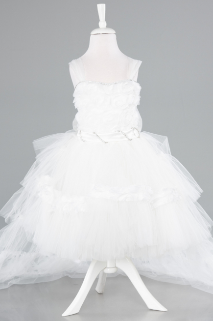 Abendkleid für Kinder Vorne Kurz-Hinten Lang Weiß ABO115