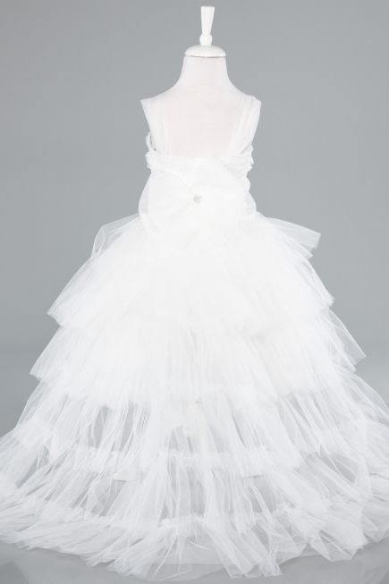 Abendkleid für Kinder Vorne Kurz-Hinten Lang Weiß ABO115
