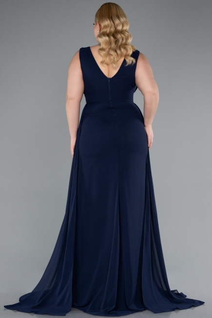 Kleider in Großen Größen Lang Chiffon Marineblau ABU5006