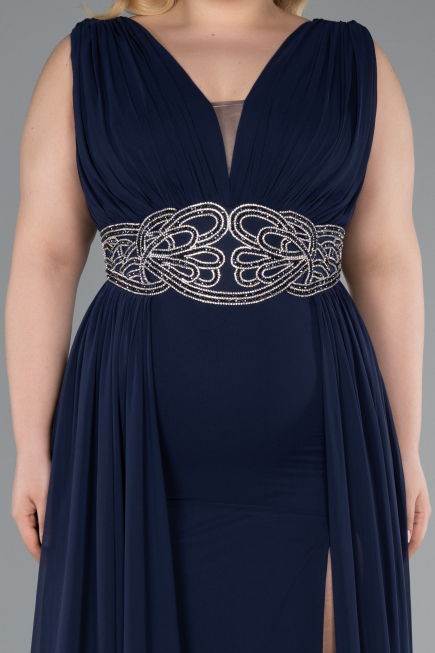 Kleider in Großen Größen Lang Chiffon Marineblau ABU5006