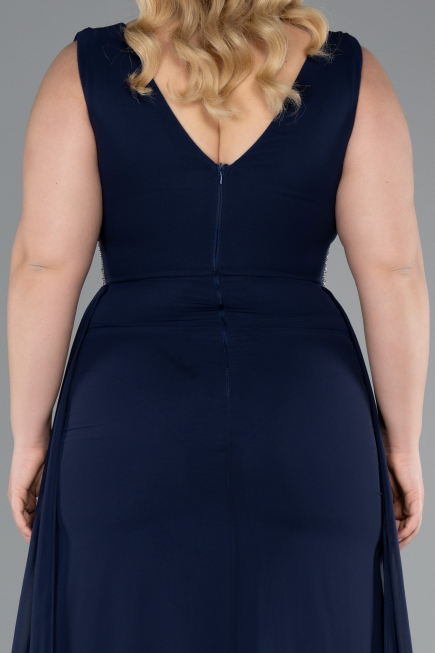 Kleider in Großen Größen Lang Chiffon Marineblau ABU5006