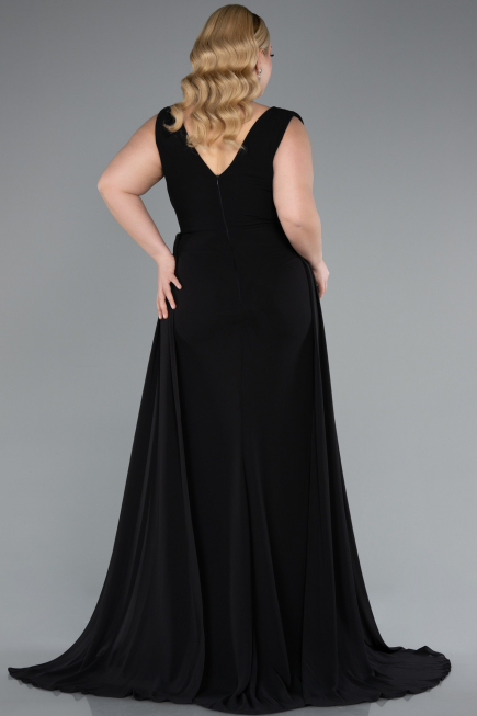 Kleider in Großen Größen Lang Chiffon Schwarz ABU5006