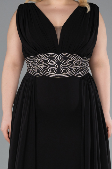 Kleider in Großen Größen Lang Chiffon Schwarz ABU5006