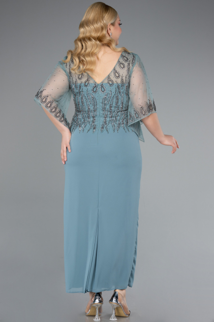 Abendgarderobe in Großen Größen Midi Chiffon Türkis ABK2333