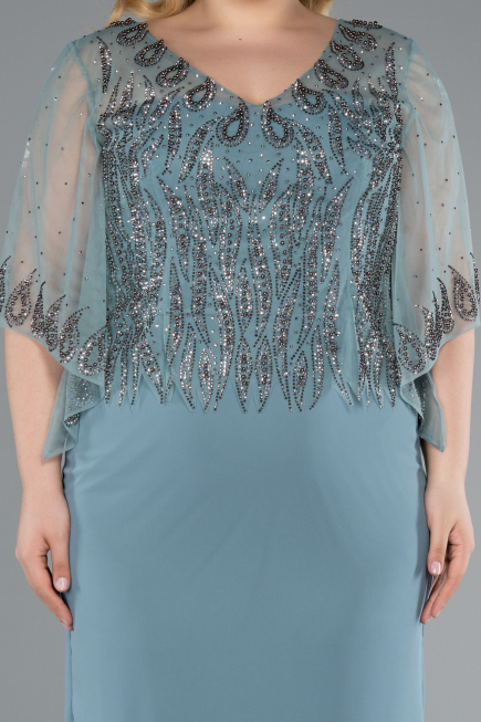Abendgarderobe in Großen Größen Midi Chiffon Türkis ABK2333