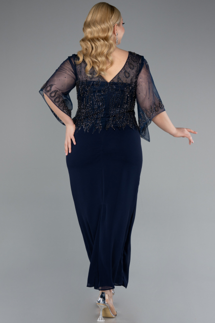 Abendgarderobe in Großen Größen Midi Chiffon Marineblau ABK2333
