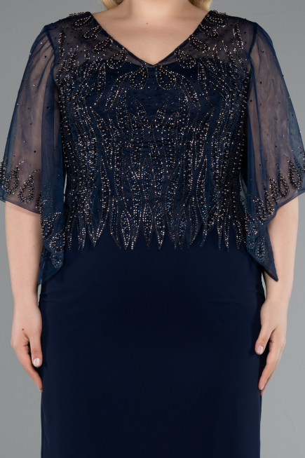 Abendgarderobe in Großen Größen Midi Chiffon Marineblau ABK2333