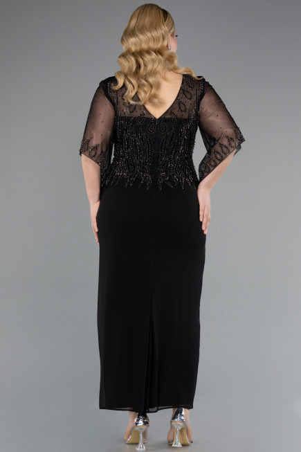 Abendgarderobe in Großen Größen Midi Chiffon Schwarz ABK2333