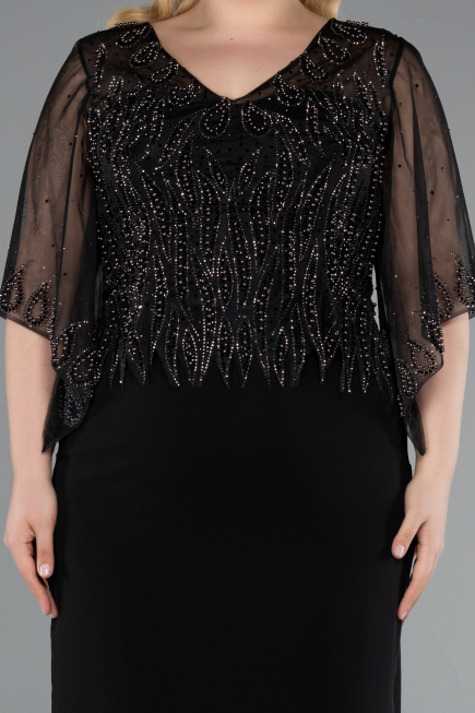 Abendgarderobe in Großen Größen Midi Chiffon Schwarz ABK2333