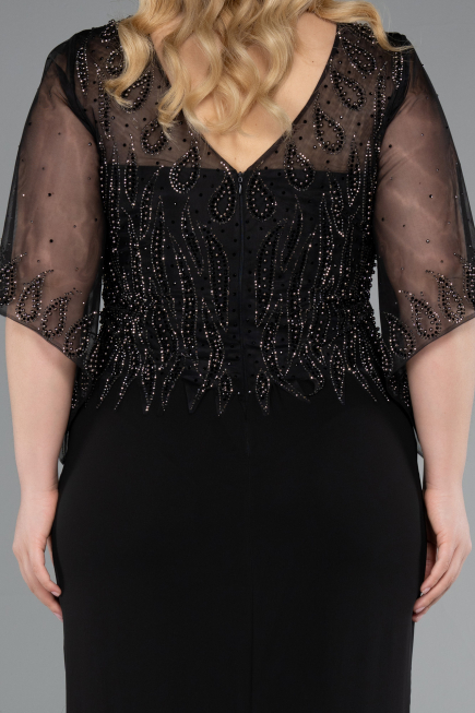 Abendgarderobe in Großen Größen Midi Chiffon Schwarz ABK2333