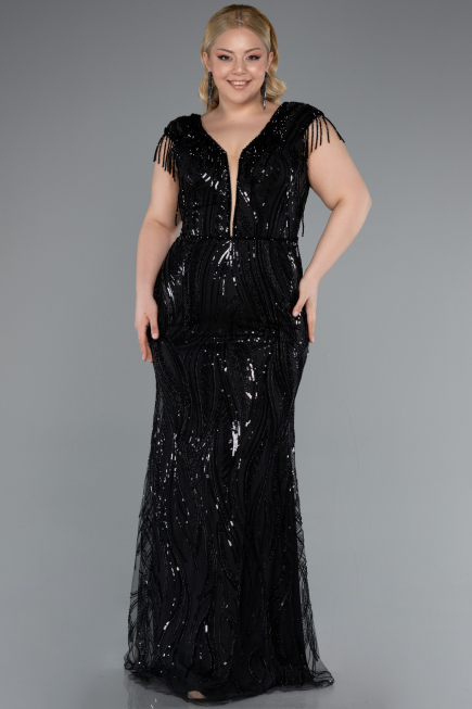 Abendkleid Lang Schuppig Schwarz ABU5008