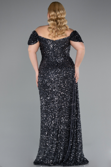 Anthrazit Abendkleid İn Übergröße Schuppig Lang ABU4863
