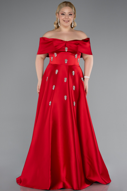 Abendkleid in Übergröße Lang Satin Rot ABU4998