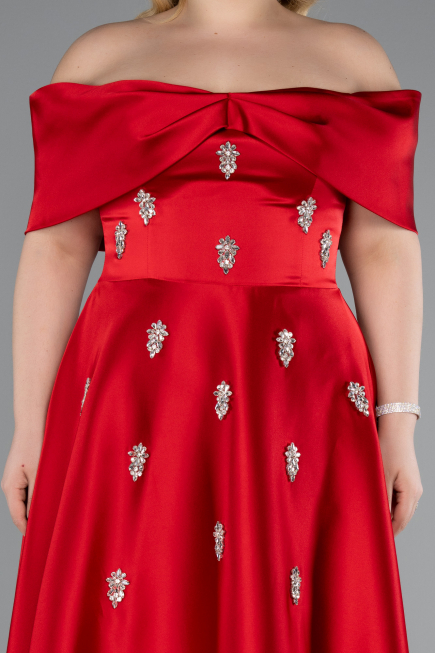 Abendkleid in Übergröße Lang Satin Rot ABU4998