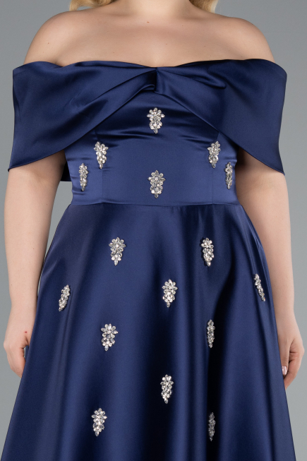 Abendkleid in Übergröße Lang Satin Marineblau ABU4998