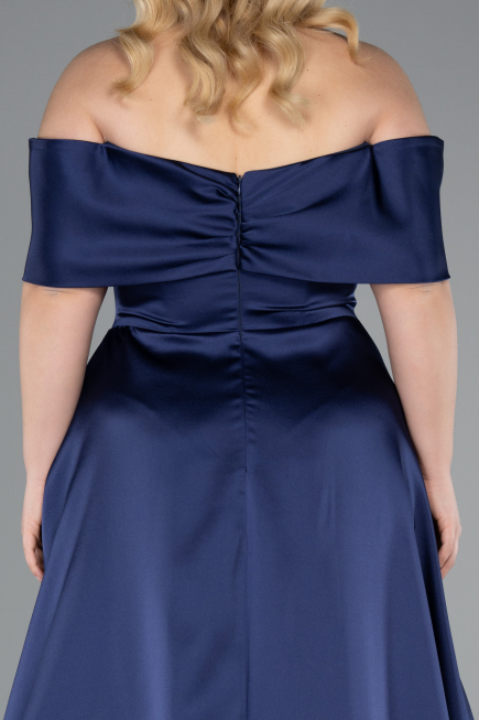 Abendkleid in Übergröße Lang Satin Marineblau ABU4998