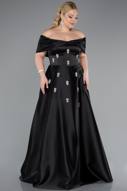 Abendkleid in Übergröße Lang Satin Schwarz ABU4998