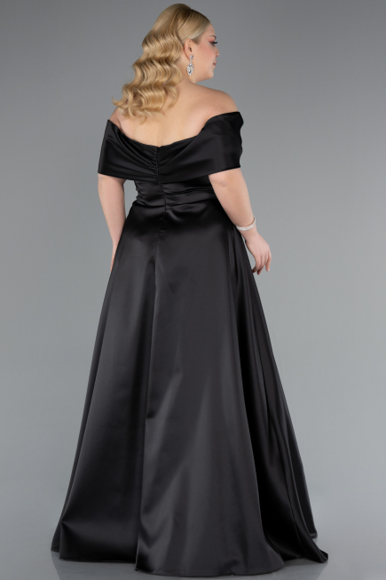 Abendkleid in Übergröße Lang Satin Schwarz ABU4998