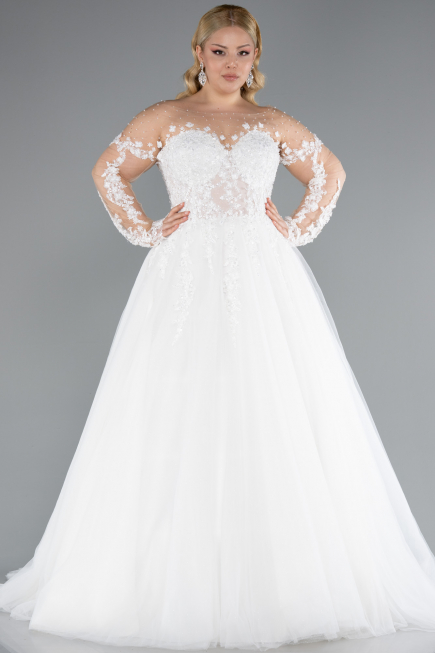 Brautkleid in Großen Größen Lang Weiß ABG041