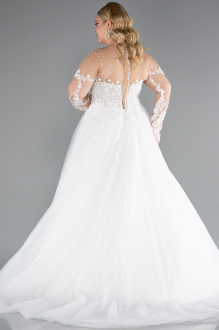 Brautkleid in Großen Größen Lang Weiß ABG041