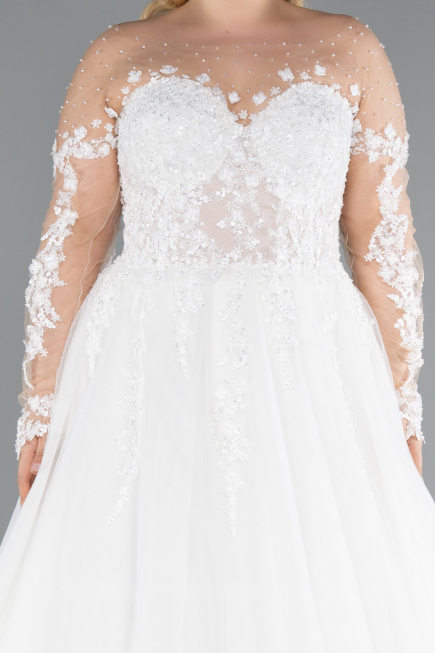 Brautkleid in Großen Größen Lang Weiß ABG041