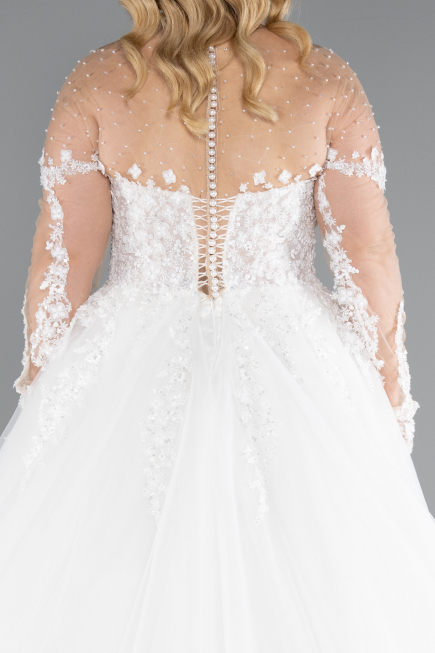 Brautkleid in Großen Größen Lang Weiß ABG041