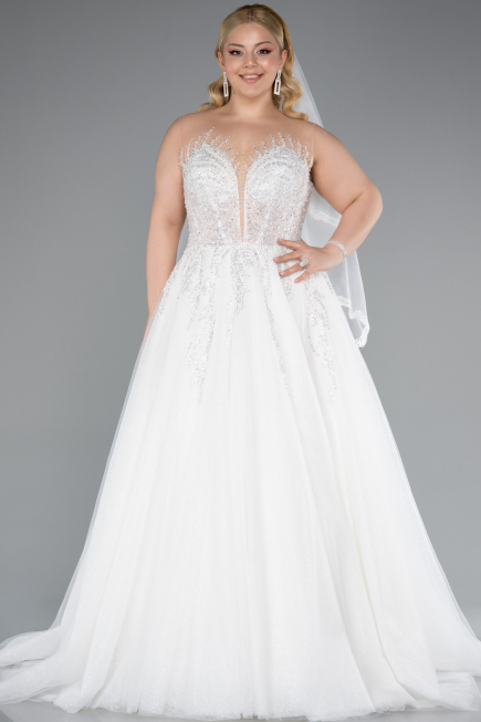 Brautkleid in Großen Größen Lang Weiß ABG040