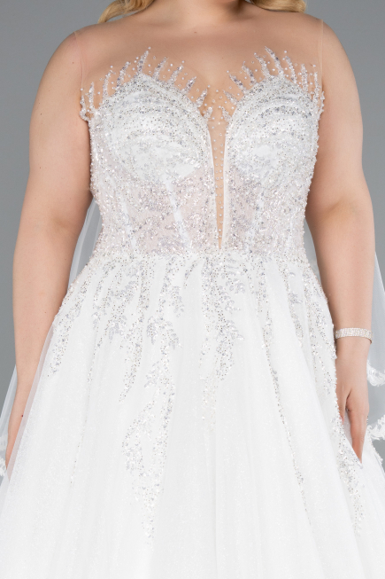 Brautkleid in Großen Größen Lang Weiß ABG040