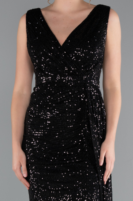 Abendkleid Lang Schuppig Schwarz ABU3201