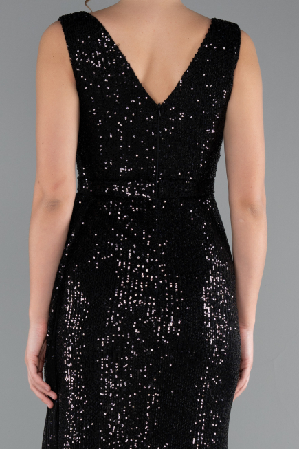 Abendkleid Lang Schuppig Schwarz ABU3201