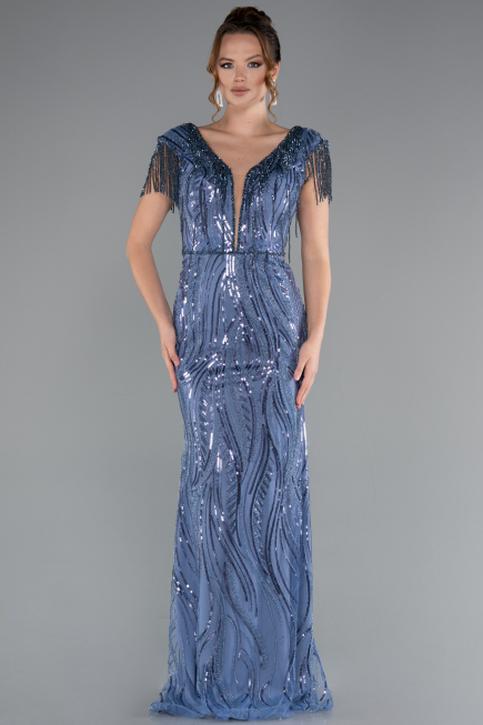 Abendkleid Lang Schuppig Indigo ABU5030