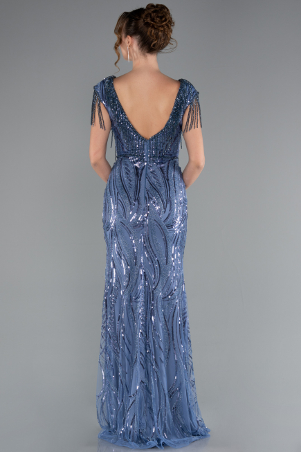 Abendkleid Lang Schuppig Indigo ABU5030