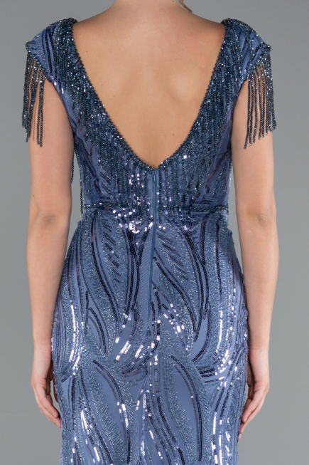 Abendkleid Lang Schuppig Indigo ABU5030