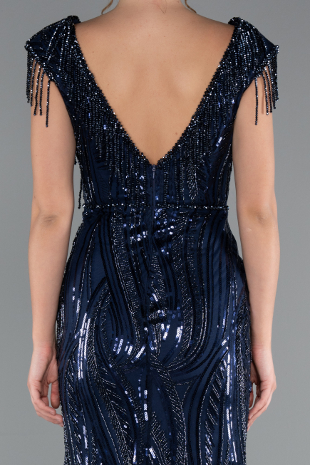 Abendkleid Lang Schuppig Marineblau ABU5030