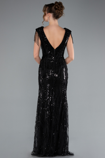 Abendkleid Lang Schuppig Schwarz ABU5030