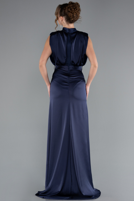 Abendkleid Lang Satin Marineblau ABU2133