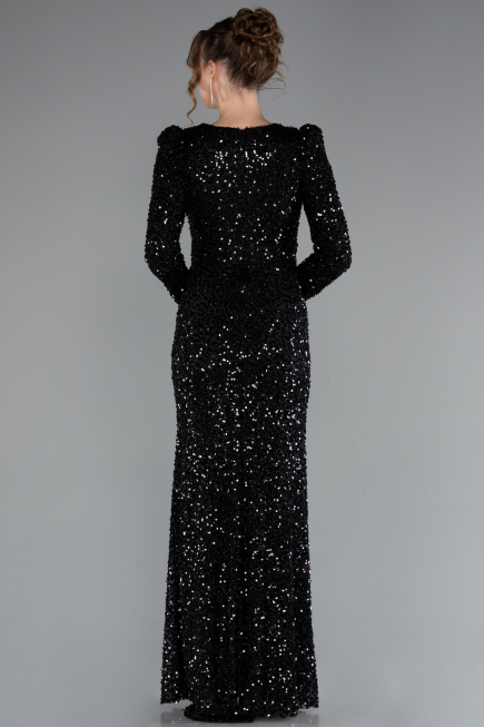 Abendkleid Lang Schuppig Schwarz ABU4329