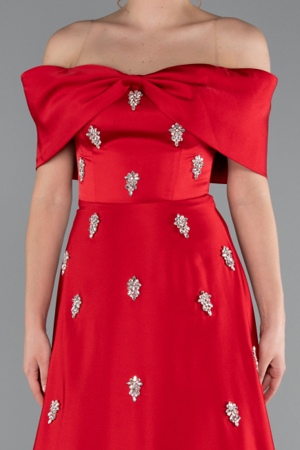 Abendkleid Lang Satin Rot ABU5015