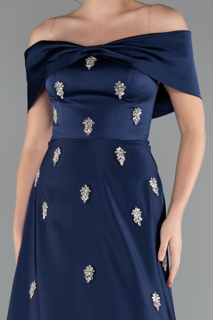 Abendkleid Lang Satin Marineblau ABU5015