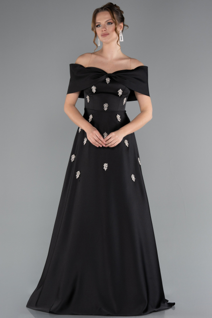 Abendkleid Lang Satin Schwarz ABU5015
