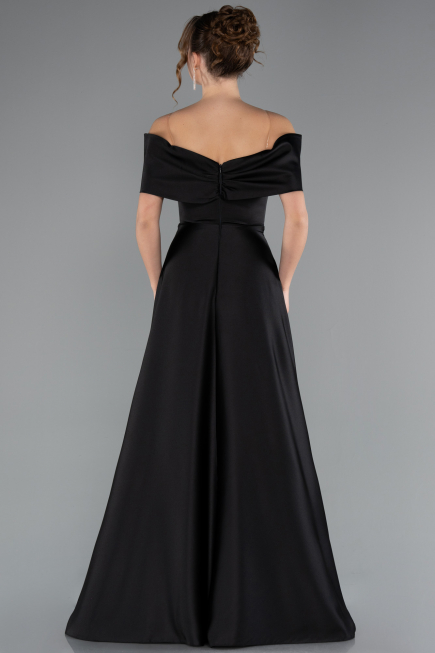 Abendkleid Lang Satin Schwarz ABU5015