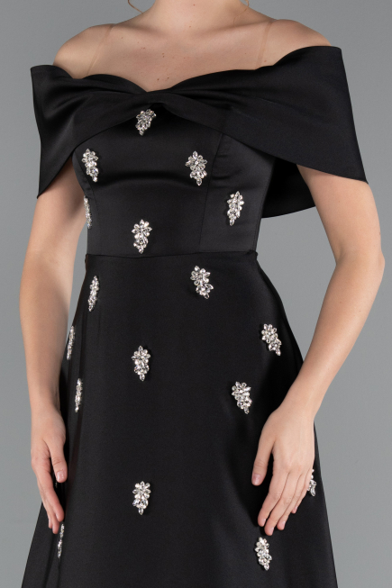 Abendkleid Lang Satin Schwarz ABU5015