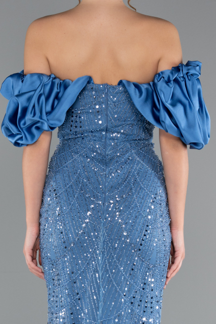 Blau Abendkleid İm Meerjungfrau-Stil Lang ABU4509